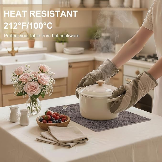 Faux Leather Heat Resistant Placemats 6 Packs, Waterproof Wipeable Dining PU Place Mats for Indoor & Outdoor, Easy to Clean, Brown
