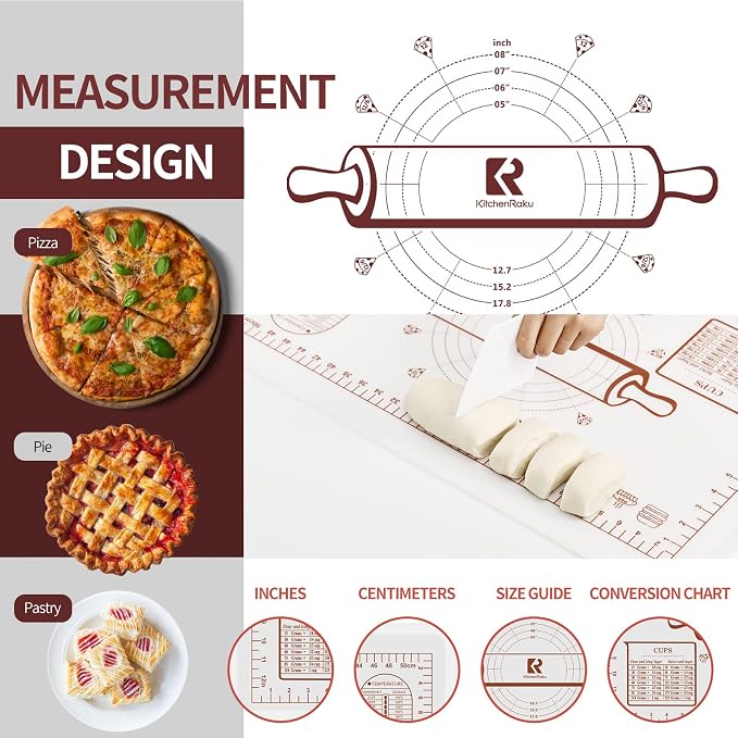 Silicone Baking Mat 20"L x 28"W, Extra Thick Dough Rolling Pad with Measurements and Edge Heightening, Non-stick Food Grade Silicone Pastry Mat for Pastry, Bread, Cookies (Transparent)