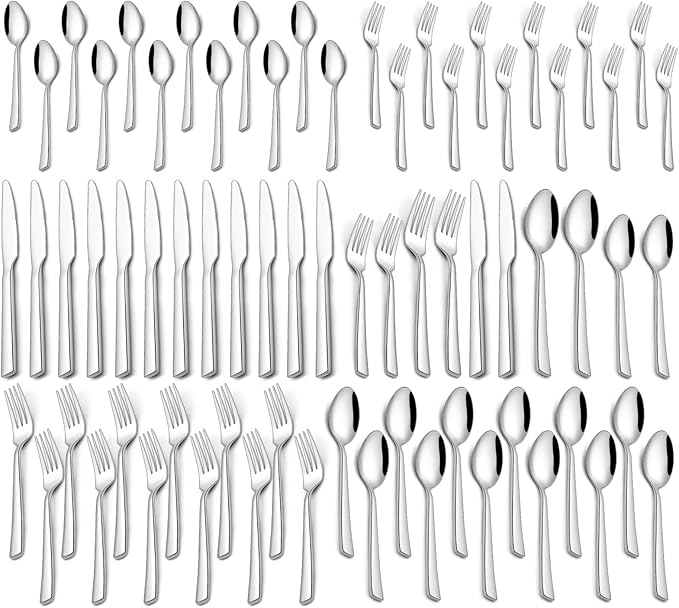 Yoehka 60 Piece Silverware Set, Stainless Steel Flatware Set for 12 | Heavy Duty, Mirror Polished Cutlery Set, Include Spoons/Forks/Knives, For Home Restaurant Hotel, Dishwasher Safe