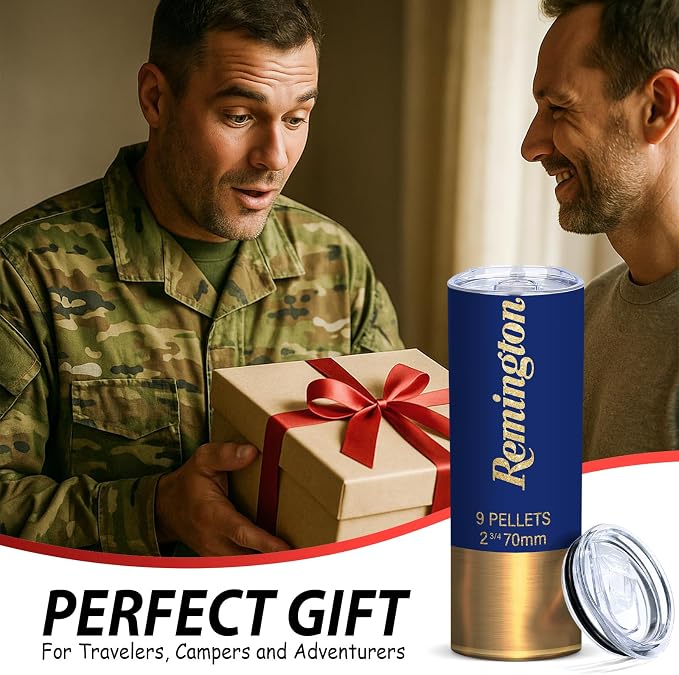TUMBTU Blue Shotgun Shell 20oz Skinny Tumbler,Funny Travel Mug for Men | Coffee Cup Gift for Men,Hunters,Outdoors,Christmas,Birthday,Stainless Steel Insulated,Include 1 Tumbler and 1 Lid