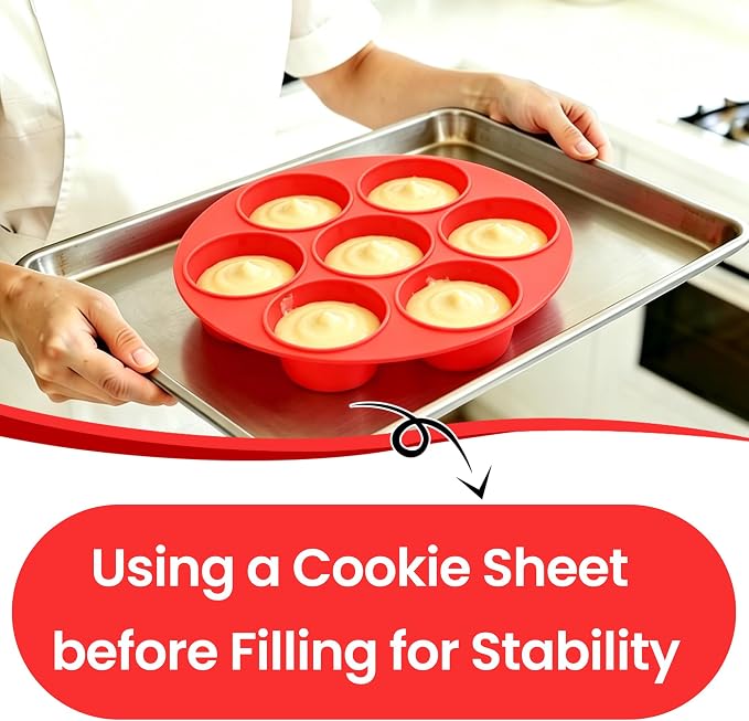 CAKETIME Silicone Muffin Pan for Air Fryer Oven, Nonstick 7-Cup Red | Food-Grade, For Egg Bites, Muffins, Cupcakes, Mini Quiche, 1 Pack