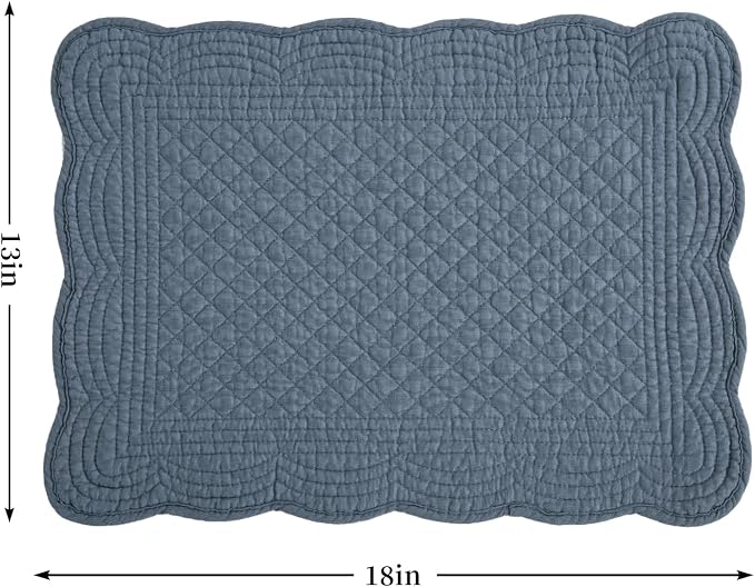 HOMBYS Quilted Placemats Set of 6 Washable-13x18 inches Rectangular Placemats for Kitchen Table-100% Cotton Fabric Rectangular Table Mats, (Blue)