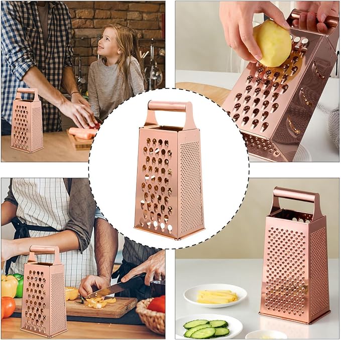 DOITOOL Professional Cheese Grater, Box Grater for Cheese Stainless Steel Vegetable Slicer 4 Sided Food Shredder Food Slicer for Vegetables, Ginger, Potatoes, Rose Golden