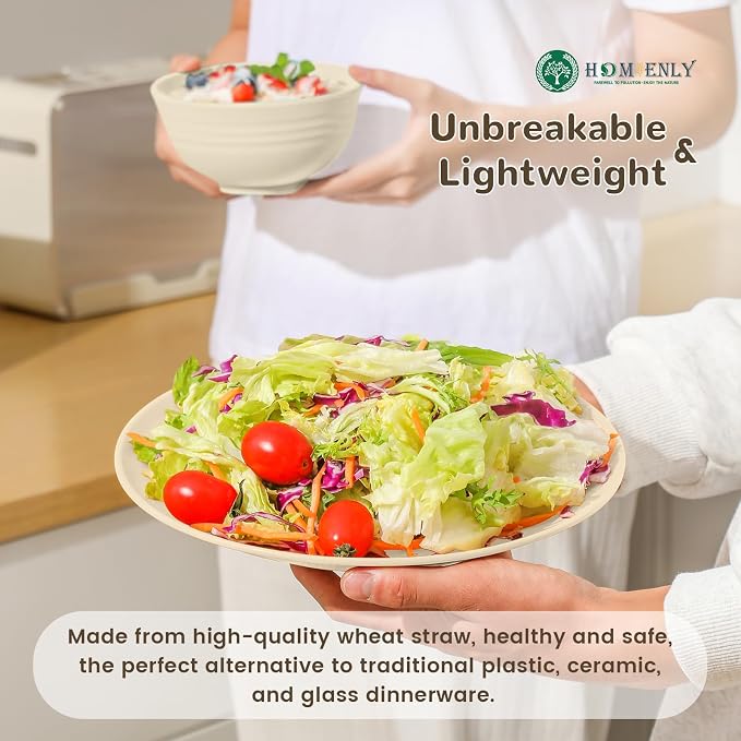 40 PCS Dinnerware Set Service for 8, Kitchen Wheat Straw Dinnerware Set Unbreakable - Plates Set, Bowls Set,Cups Set, Microwave and Dishwasher Safe Dish Set for Dinner, Outdoor(Beige)