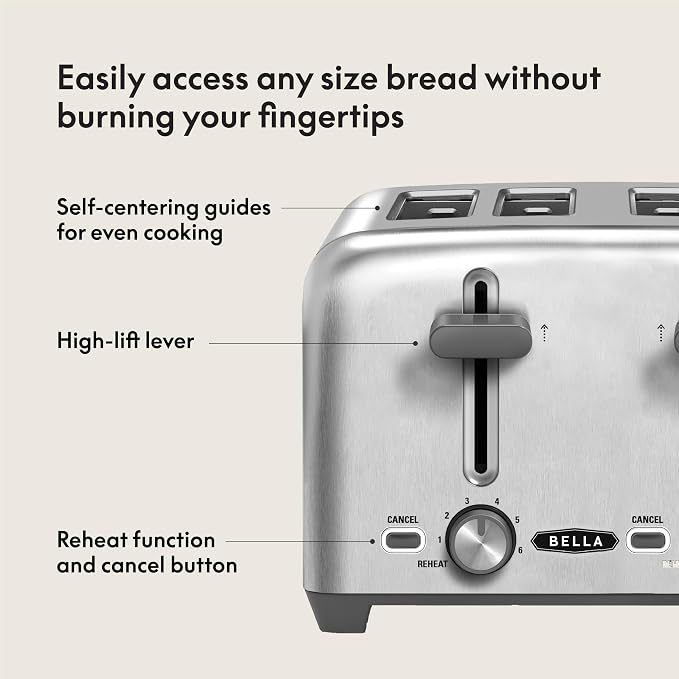 bella 4 Slice Toaster, Extra Wide Slots, Stainless Steel