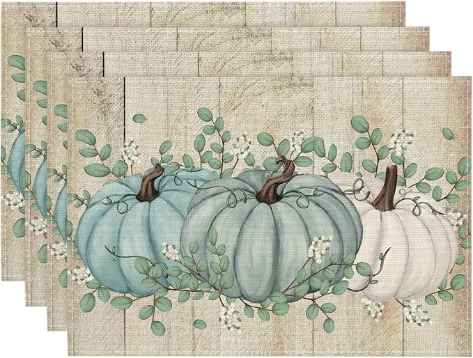 Artoid Mode Wood Pumpkins Leaves Fall Placemats Set of 4-12 x 18 Inch | Heat-Resistant Table Mats, Washable Seasonal Autumn Kitchen Dining Decor