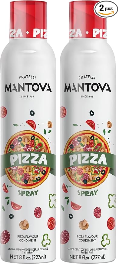 Mantova Pizza Flavored Extra Virgin Olive Oil Spray 8 oz – Infused with Basil, Oregano & Garlic – Perfect for Pizza, Pasta, Grilled Meats, Roasted Veggies & More (Pack of 2)