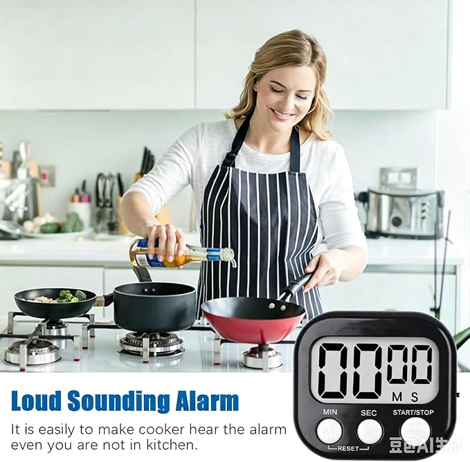 12 Pack Digital Kitchen Timer Large LCD Display Loud Alarm Strong Magnetic Stand, Minute Seconds Count Up Countdown and Simple Operation Timers for Cooking, Bathroom, Kids, Teacher, Classroom - Black