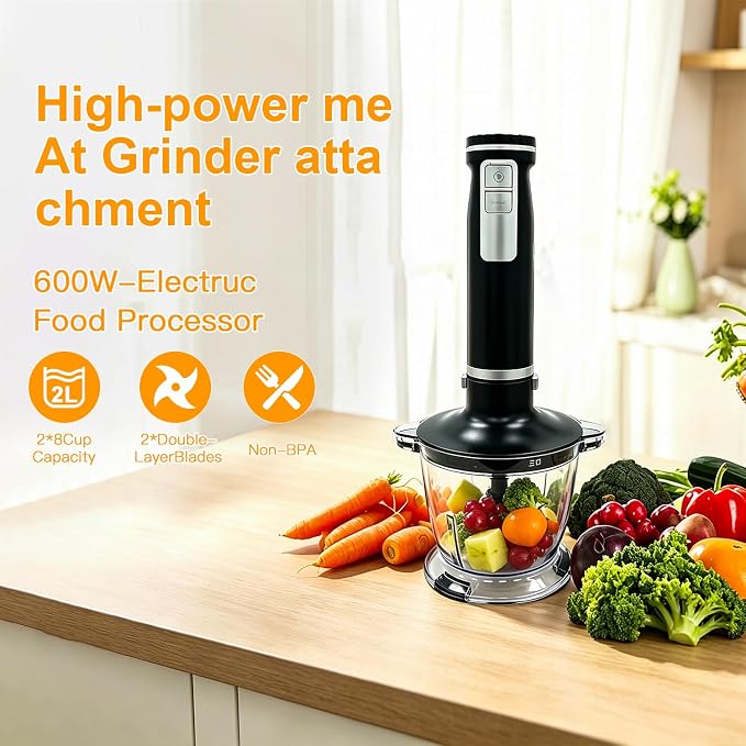 Hand Mixer, 6-in-1 Multifunctional Electric Handheld Immersion Blender Bundle and Whisk, Milk Frother, Food Chopper