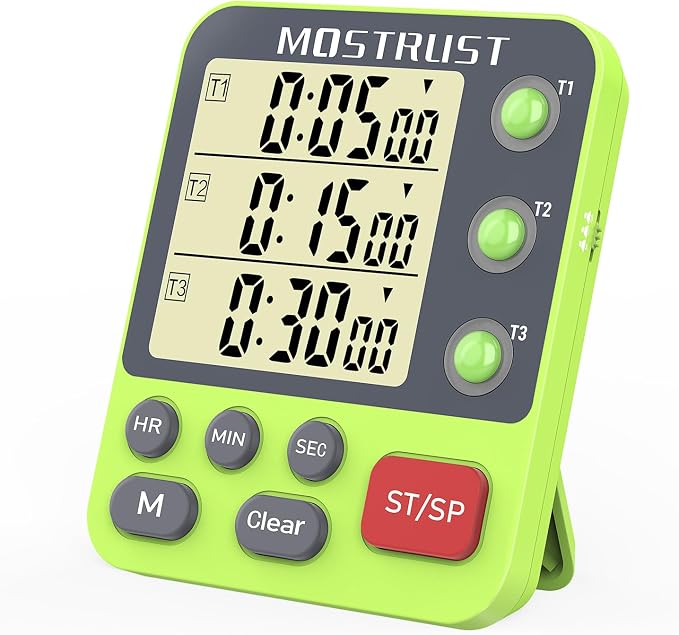 Digital Dual Kitchen Timer, Multiple Channels Countdown Timer | 3-Groups Triple Timer with Magnet-Back Memory-Preset Large Display Adjustable Volume, 3A Battery Included, Ideal for Cooking