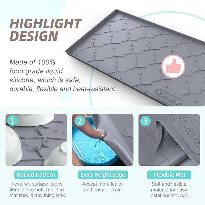 Waterproof Under Sink Mat 34" x 22", Silicone Mat Kitchen liner | BPA-Free Silicone Mat with Raised Lip Protects Cabinets from Leaks, Versatile Home Organizer for Bathroom, Pets, Boots, Floor