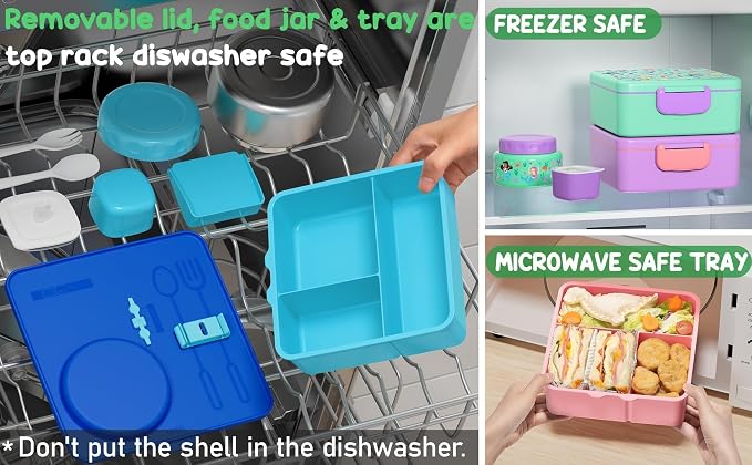 Fimibuke 60oz Leakproof Bento Lunch Box for Kids with 8.5oz Thermo Food Jar | 3-4 Compartment Toddler Lunch Box kids Food Container with Utensil Sauce Cup for School Boys Girls, Dishwasher Safe, BPA-Free