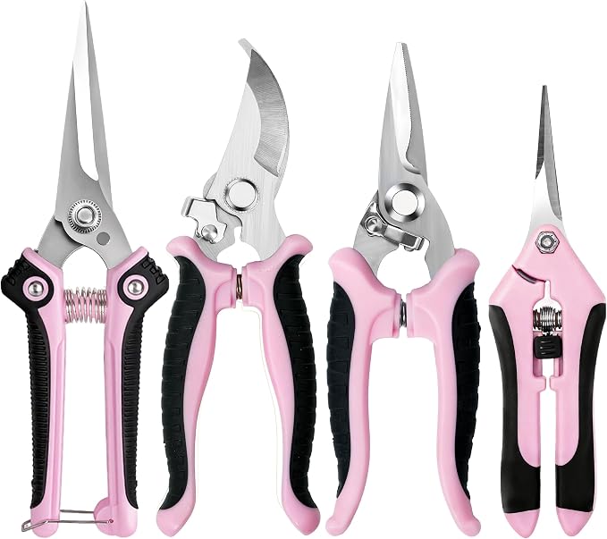 EWPJDK 4 Pack Garden Pruning Shears Scissors Clippers Stainless Steel | Gardening Shears, Gardening Shears, Pruning Snips for Gardening Tools, Securely Lock, Non-Slip, Ergonomically Designed