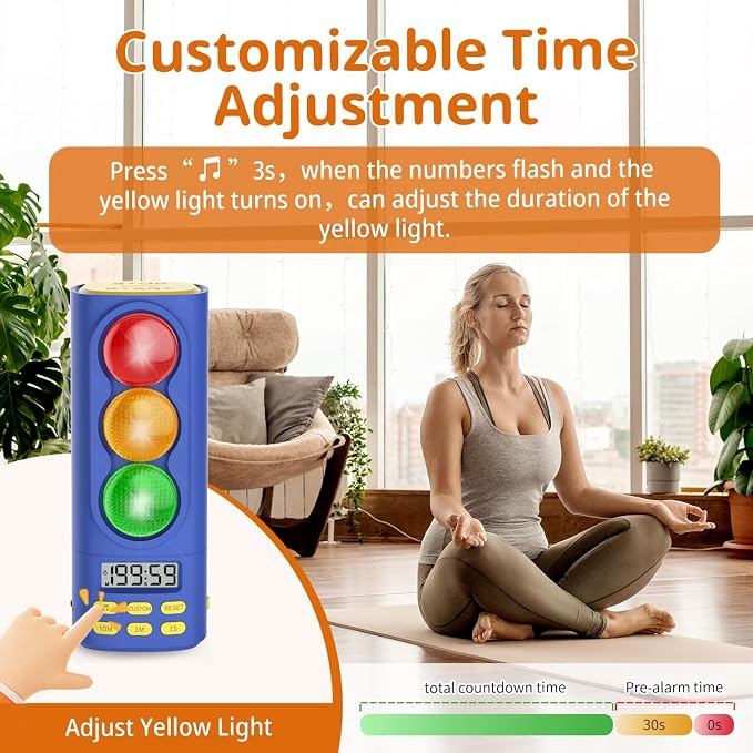 Traffic Light Timer, Custom Countdown, ADHD Tool, Volume & 4 Rings | visual meeting Classroom Desk Kitchen Type C Included Back to School Blue