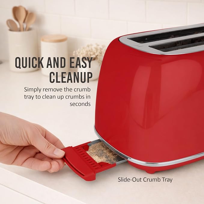 Nostalgia Classic Retro 2-Slice Toaster- Vintage Design- Enamel Coated Steel Body- Wide Slots for all Breads- Crumb Tray, Cord Storage- Defrost,Cancel and Bagel Function & 6 Toasting Levels- Red