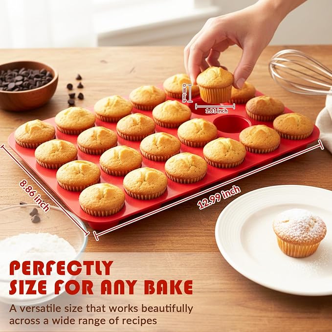 HKNMTT 2Pcs Mini Silicone Muffin Pans for Baking 24Cups Egg Bites Molds | Food-Grade, Non-Stick, BPA-Free, Oven Safe, Small Cupcake Pans, Muffin Tin