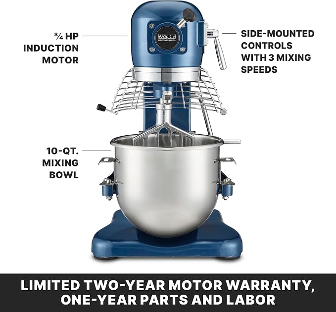 Waring Luna Planetary Stand Mixer with 10-Quart Capacity | 10-Quart Capacity, 3/4 Horsepower Motor with Digital Timer, for Professional Bakeries & Commercial Kitchens