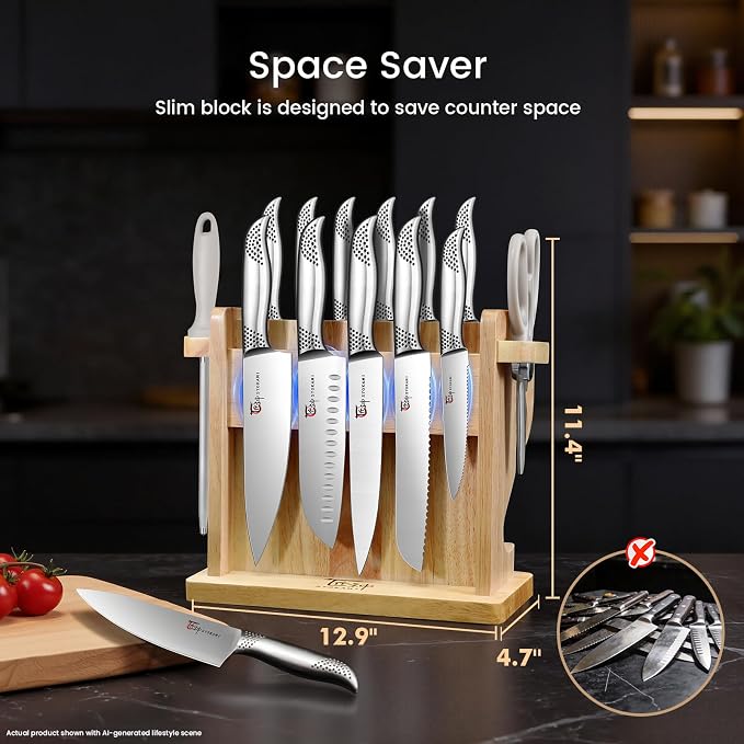 2026 Upgrade Japanese Kitchen Knife Set with Torii-Style Block | 14-Pieces Knife Set for Kitchen, German DIN1.4116 Steel, Ergonomic Handle, Sharp Edge, Magnetic Knife Holder, Ideal Gift