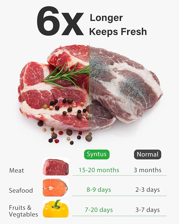 Syntus 200 Pcs Vacuum Sealer Bags for Food, Quart Size 8x12, BPA Free | Precut Bags, Sous Vide Microwave Freezer Safe, Meal Prep, Food Vacuum Storage, For All Vacuum Sealers