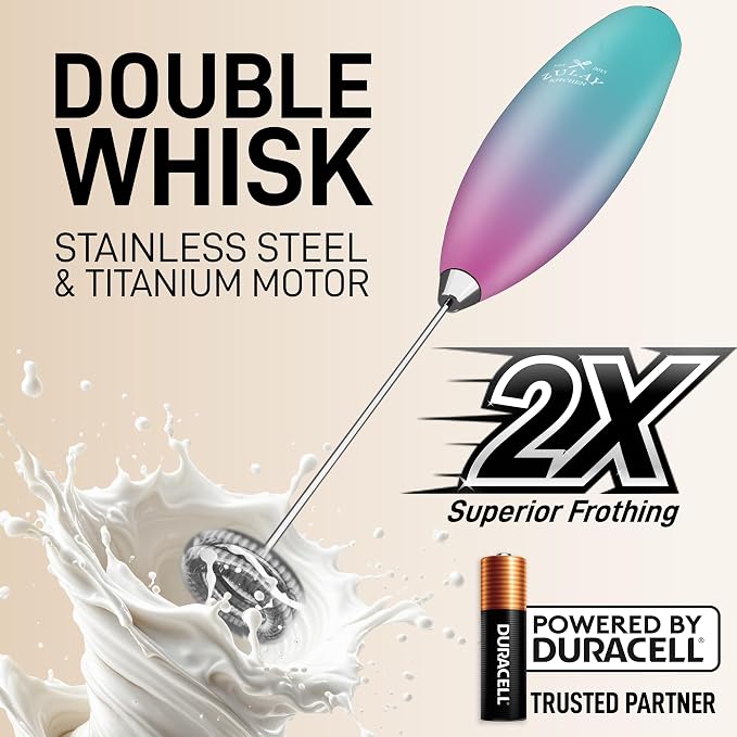 Zulay Kitchen Powerful Milk Frother Wand With Duracell Batteries - Ultra Fast Handheld Drink Mixer - Electric Whisk Foam Maker for Coffee, Lattes, Cappuccino & Matcha - Double Whisk - Bubblegum