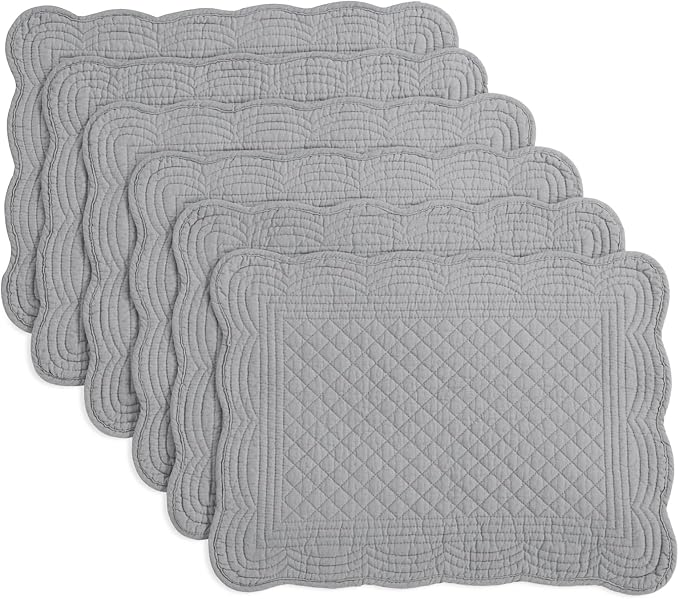 HOMBYS Quilted Placemats Set of 6 Washable-13x18 inches Rectangular Placemats for Kitchen Table-100% Cotton Fabric Rectangular Table Mats, (Dark Grey)