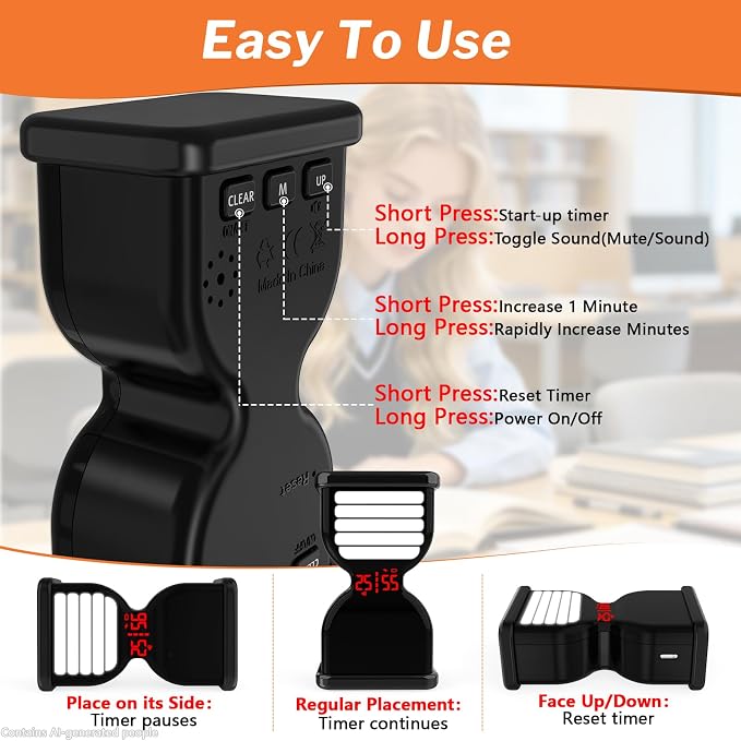 Pomodoro Timer for Productivity, Visual Digital Hourglass Timer | 5/25Min Preset, Custom Countdown Count-up, On/Off, Loud Alarm Mute, Rechargeable Flip Timer for ADHD Tool Study Work Kitchen