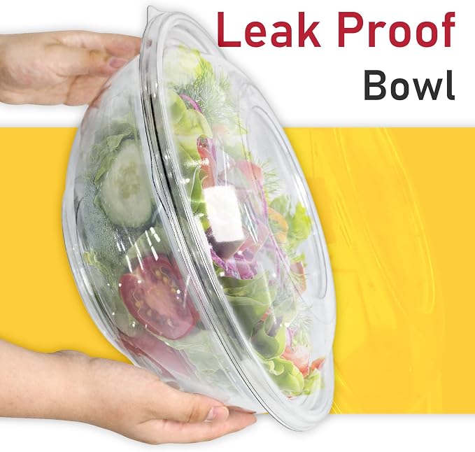 EcoDispose 160 oz Clear Disposable Round Plastic Salad Bowl Sets, 16 Pcs | 4 Sets with Lids, Spoons & Forks, Heavy-Duty Salad Serving Bowl for Catering & Parties