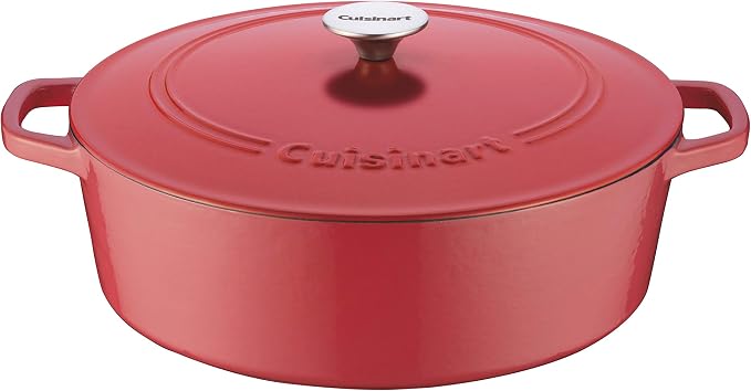 Cuisinart Chef's Classic Enameled Cast Iron Dutch Oven with Lid, Porcelain Enameled Interior, Oven Safe, Induction Compatible, 7-Quart, Oval, Peony Pink