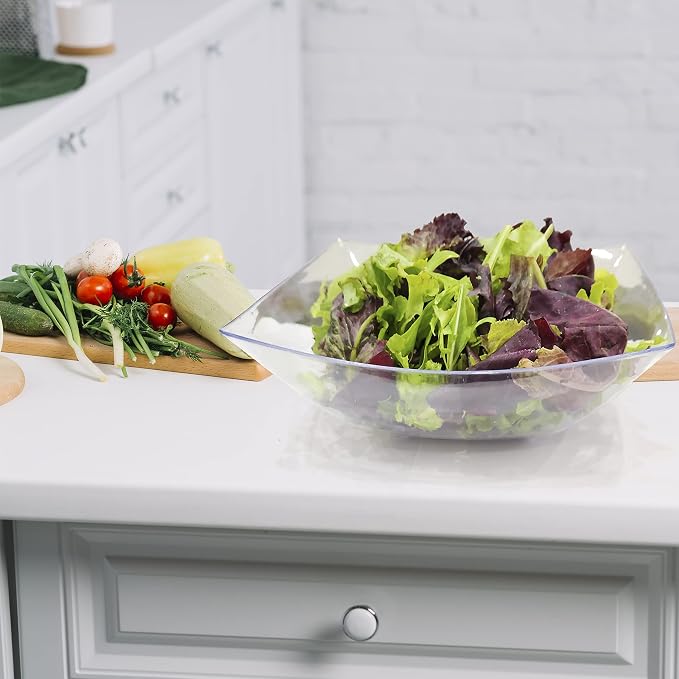 R-kay 6 Pack Extra Large Square Serving Bowl - 128 Ounce Plastic Serving Bowls For Entertaining - Clear Plastic Bowls For Salads And Snacks - Disposable bowls For All Occasions