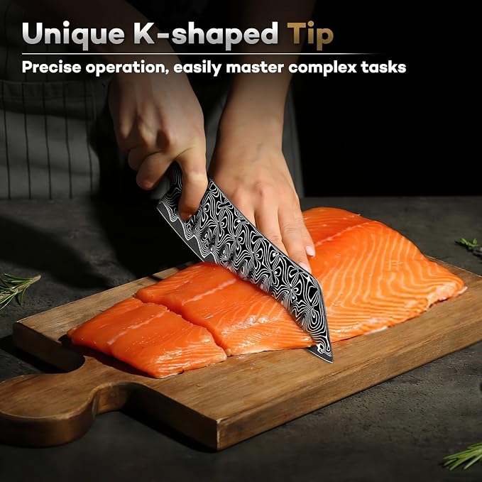 Huusk Damascus Chef Knife 7", Ultra Sharp Santoku Knives | Japanese Kitchen Knife with Ergonomic Resin Handle, Ideal Birthday Dad Mom Gift