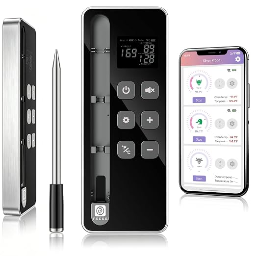 SP2 Smart Wireless Meat Thermometer with Display Base, WiFi BBQ | NIST ±0.5°F Accuracy, Ultra-Thin Probe, 10X Long Range Signal, WiFi App Monitoring for BBQ, Grill, Smoker & Oven
