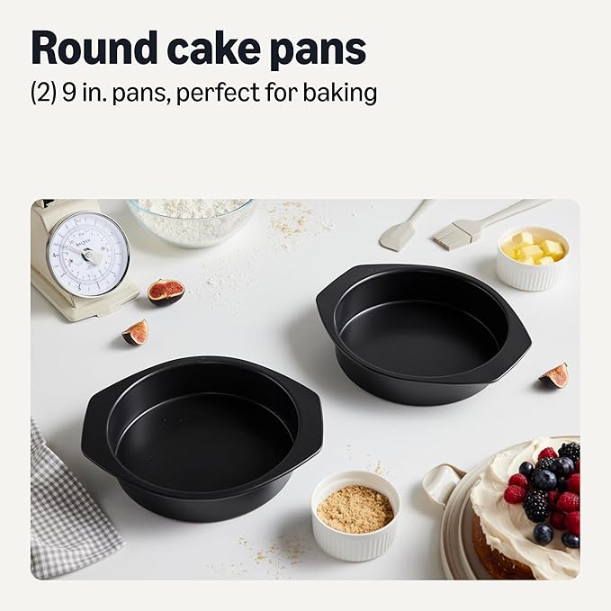 Amazon Basics Nonstick Carbon Steel Round Cake Pans, Dishwasher and Oven-Safe up to 428°F, 9 in., Set of 2