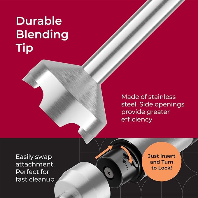 Mueller Immersion Blender Handheld - 8 Speed Stainless Steel Electric Hand Blender, Emulsion Blender Stick Kitchen Gadget with Turbo Mode | Stainless Steel | 8 Speed Settings with Turbo Mode | Electric Hand Blender
