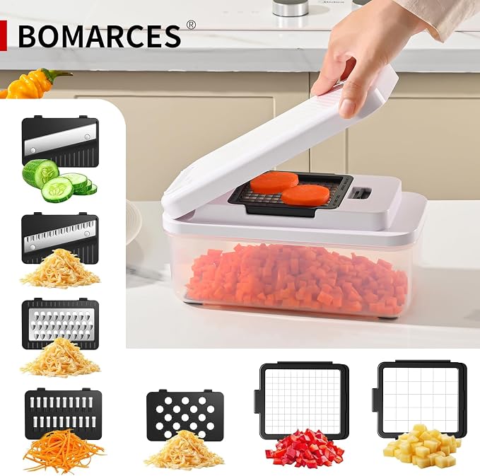 11-in-1 Vegetable Chopper 420 Food-Grade Stainless Steel Blades, 7.2 Cup Container with Colander, BPA & PFAS Free, Dishwasher Safe