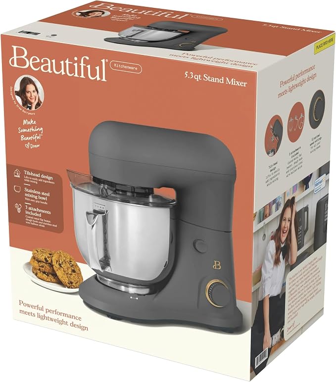 5.3 Qt Stand Mixer, 300W Electric Kitchen Mixer with 12 Speeds, Tilt Head Design, Stainless Steel Bowl, Dough Hook Whisk Beater Splash Guard (Oyster Gray)