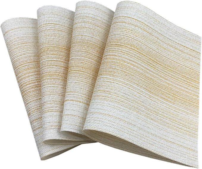 WAZAIGUR Placemats Set of 4, Woven Vinyl Table Placemats, Yellow with White | Placemat, Blending Color Durable Washable Place Mats Indoor Outdoor Heat-Resistant Anti-Skid Kitchen Dining Table Mats