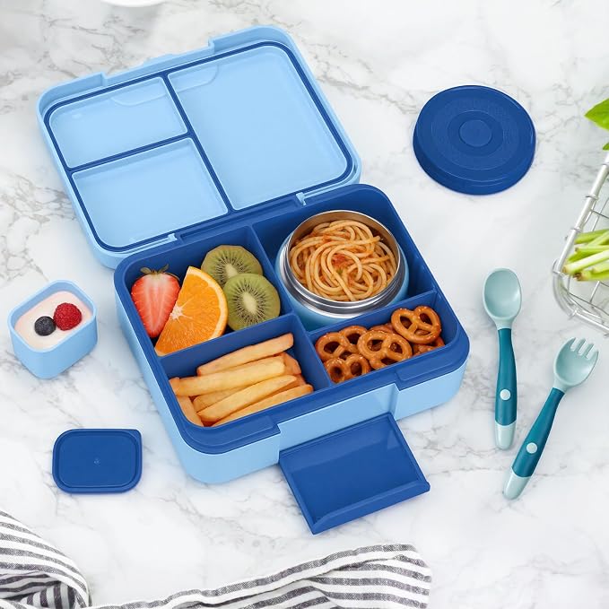 WyfKyd Bento Lunch Box with Soup Thermo Hot Food Container for Kids Adults | Bento Box with 9.5oz Soup Thermo Kids Leak-proof Lunch Container with Stainless Steel Insulated Hot Food Jar for School Blue