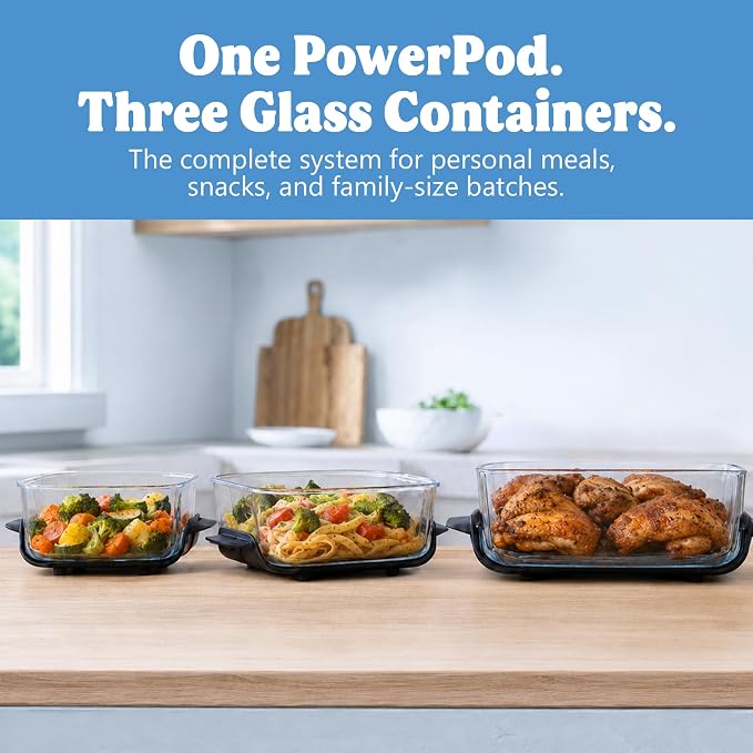 Ninja CRISPi 5-in-1 Portable Glass Air Fryer FN103CO Renewed Deco Bundle | Includes 6-cup, 2.5-qt and 4-qt glass containers, Deco knife set, cutting board, sharpener and unofficial recipe guide