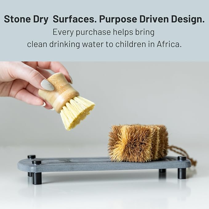 Premium Sink Caddy - Solid Grey Water-Aborbing Diatamaceous Earth Tray for Sink, Elevated Stainless Steel Legs, Non-Toxic, Fast-Drying, Kitchen or Bathroom (Lake Stone)