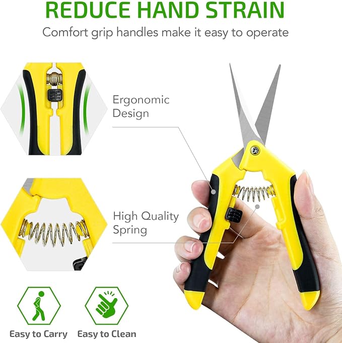 iPower 6.5 Inch Gardening Scissors Hand Pruner Pruning Shear with Straight Stainless Steel Blades, Yellow, 1-Pack