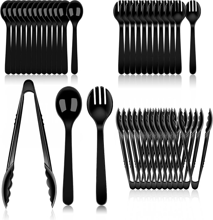 36PCS Disposable Serving Utensils Including Plastic Spoons, Tongs and Forks | 12 Set for Dinner Parties, Buffets, Banquets, Events, Weddings, and Daily Use