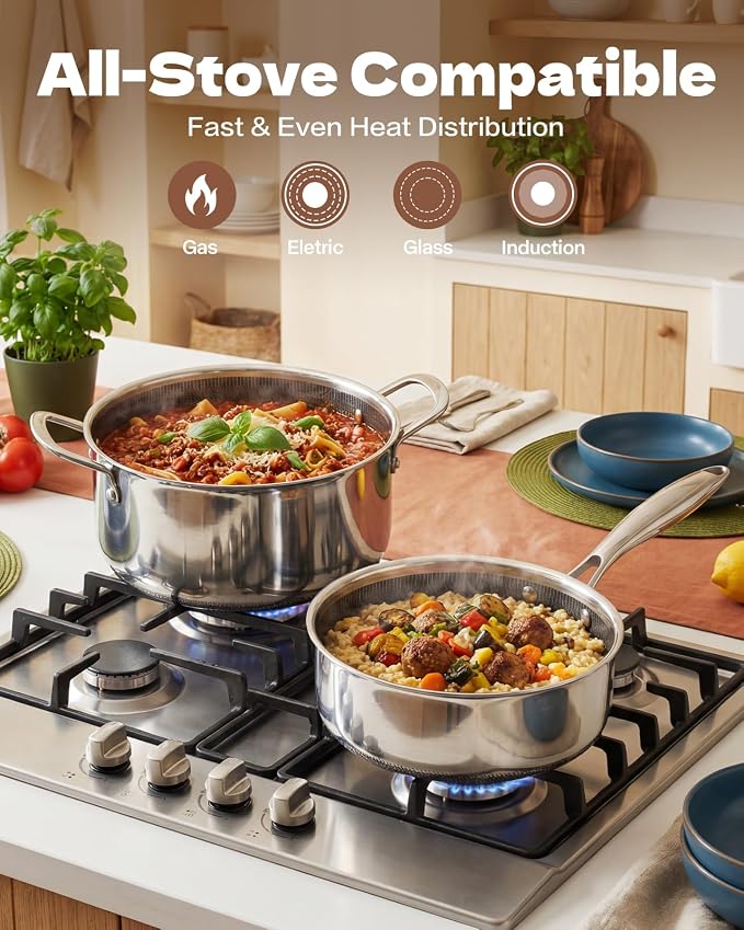 USELUCK Hybrid Nonstick Cookwre Set, frying pan,sauce pan,pot,Dishwasher-Friendly,Compatible All Cooktops.
