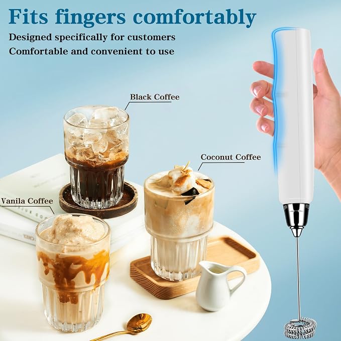 Milk Frother Wand Rechargeable Handheld Whisk Coffee 3 Speed Adjustable | Electric Whisk Drink Mixer with Stainless 3 Whisks Hand Frother , Foam Maker for Latte Cappuccino Matcha Egg Silver