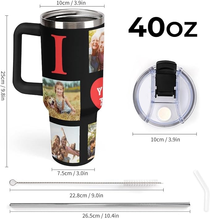 Personalized Tumbler Custom Vacuum Insulated Travel Mug Customizable Coffee Cup with Your Photos and Text Christmas Birthday Gift (40oz Design 1)