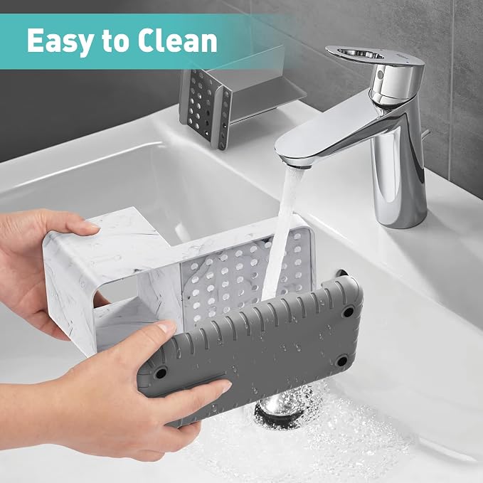 Toothbrush Holders for Bathroom Countertop Organizers (Grey Marble Grain) | Easy To Clean, Drainage, Non-Slip, Detachable Kids Electric Toothbrush Organizers for Bathroom Organizers and Storage