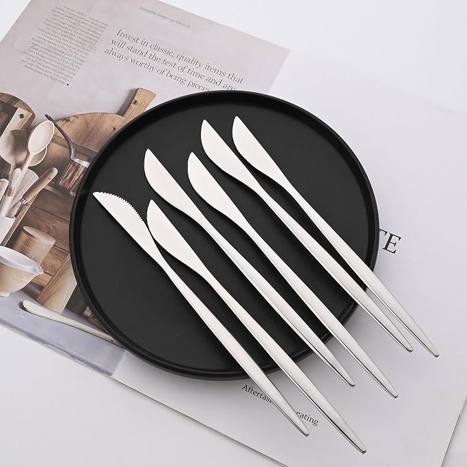 Silver Silverware Set, 24-Piece Stainless Steel Flatware Set Service For 6, Mirror Polished Tableware Cutlery Set Knife Fork And Spoon For Home & Restaurant, Dishwasher Safe