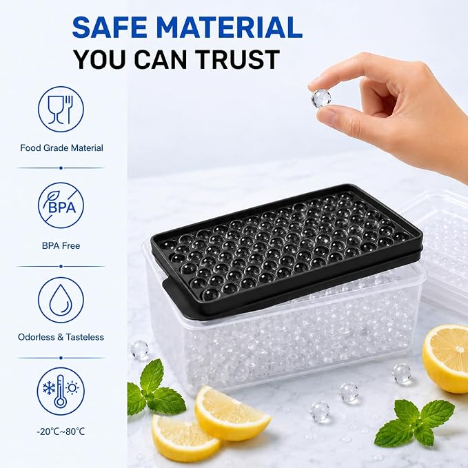 Mini Ice Cube Trays with Lid & Bin, Tiny Pebble Ice Balls for Coffee | Make 416 Mini Ice Balls with 4 Trays, Easy Release, Stackable, Scoop Included, for Iced Coffee, Drinks and Daily Use