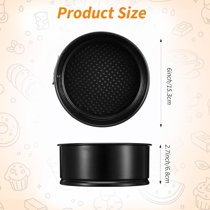 4 Pcs 6 Inch Black Springform Pan with 100 Baking Paper, Removable Bottom Carbon Steel Mini Cheesecake Pans Round Springform Cake Pan with Stainless Steel Spring Buckles for Baking Kitchens Restaurant