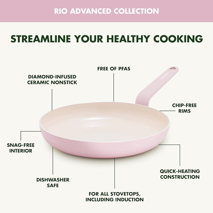 GreenPan Rio Advanced 10" and 12" Frying Pan Skillet Set, Ceramic Nonstick PFAS-Free Pans, Induction Ready, Dishwasher and Oven Safe, Pink