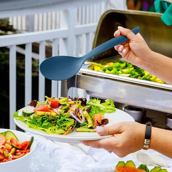 Reusable Plastic Serving Utensils Set of 24, Wheat straw Large Serving set 10" Serving Spoons/10" Slotted Spoons/9.4" Tongs, for Party Buffet Catering (Ocean, Not for Cooking)